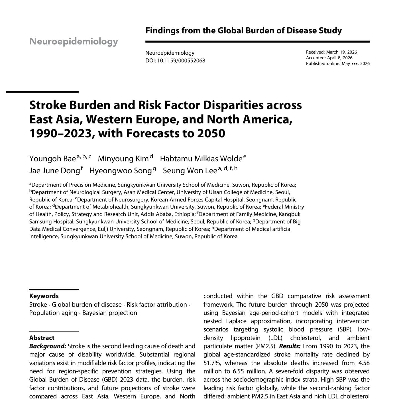 Stroke Burden and Risk Factor Disparities across East Asia, Western Europe, and North America, 1990–2023, with Forecasts to 2050 첫 면