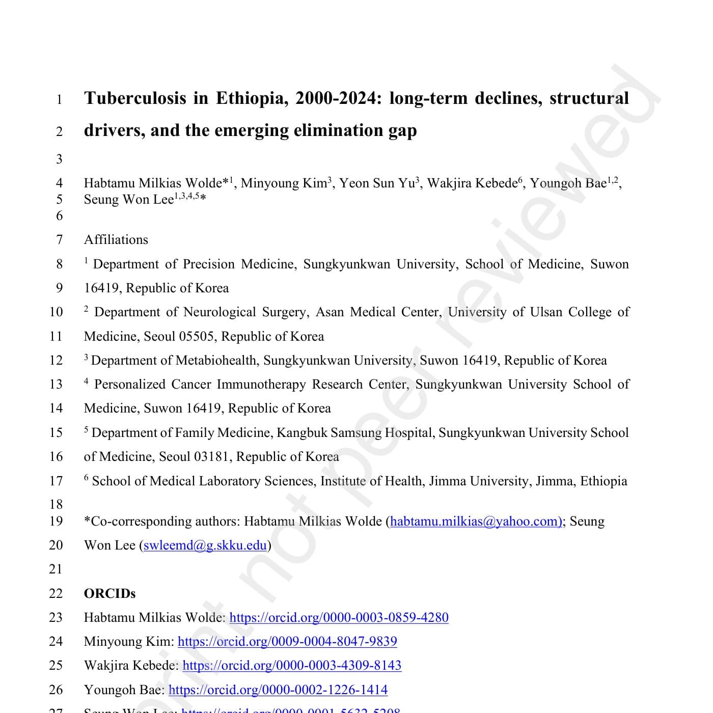 Tuberculosis in Ethiopia, 2000–2024: long-term declines, structural drivers, and the emerging elimination gap 첫 면