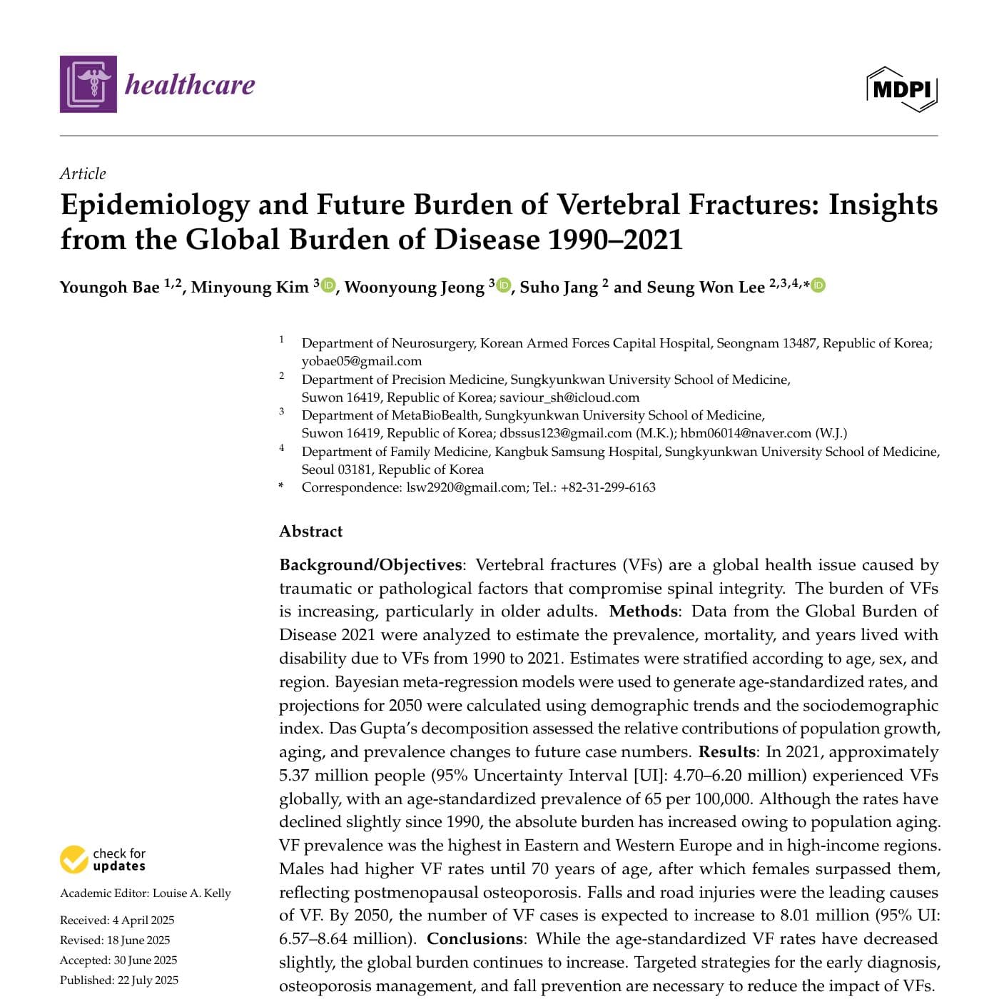 Epidemiology and Future Burden of Vertebral Fractures: Insights from the Global Burden of Disease 1990–2021 첫 면